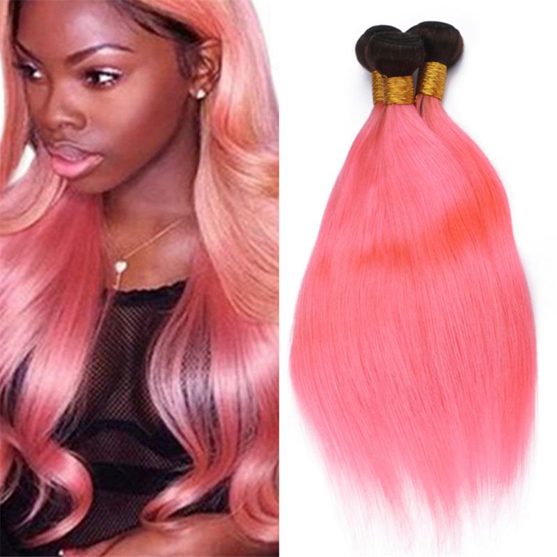 Silky Straight 2 Tone 1b Pink Ombre Virgin Hair Bundle Deals Light