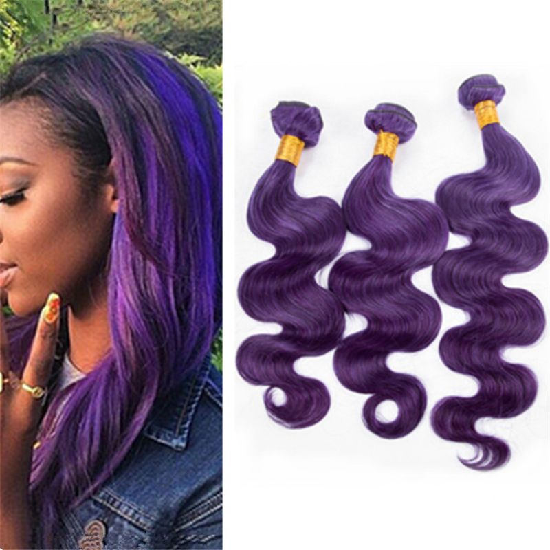 3 Bundles Dark Purple Human Hair Weaves 8a Cheap Body Wave Wavy