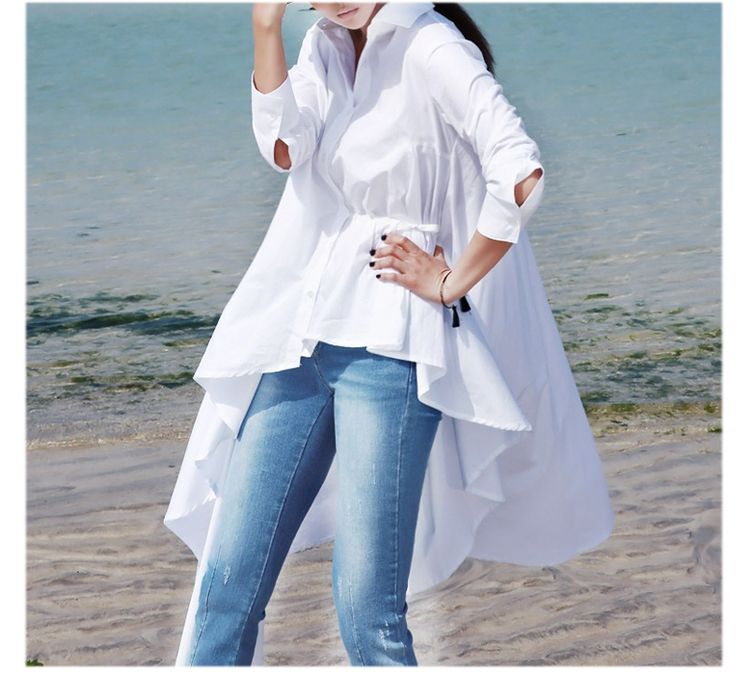 talla grande moda asimétrica irregular blusa larga blanca mujer camisa coreana primavera manga larga señoras mujer