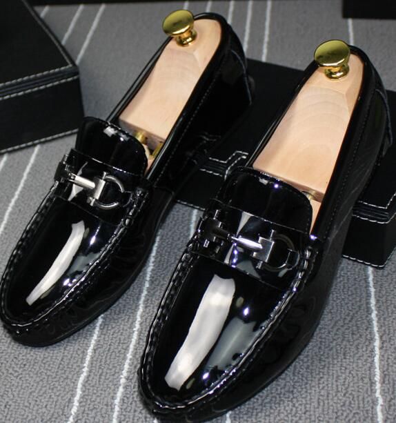 European Mens Fashion Bright Bean Beans Shoes Metal Buckle
