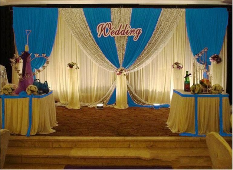 3m 6m White Color Ice Silk Wedding Backdrop Curtains Silver