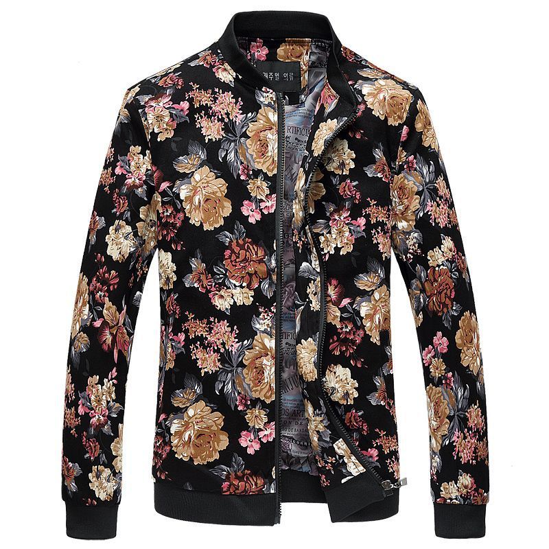 2018 moda hombres chaqueta flores impresión delgada ajuste bomber chaqueta hombres rompevientos masculino casual flother