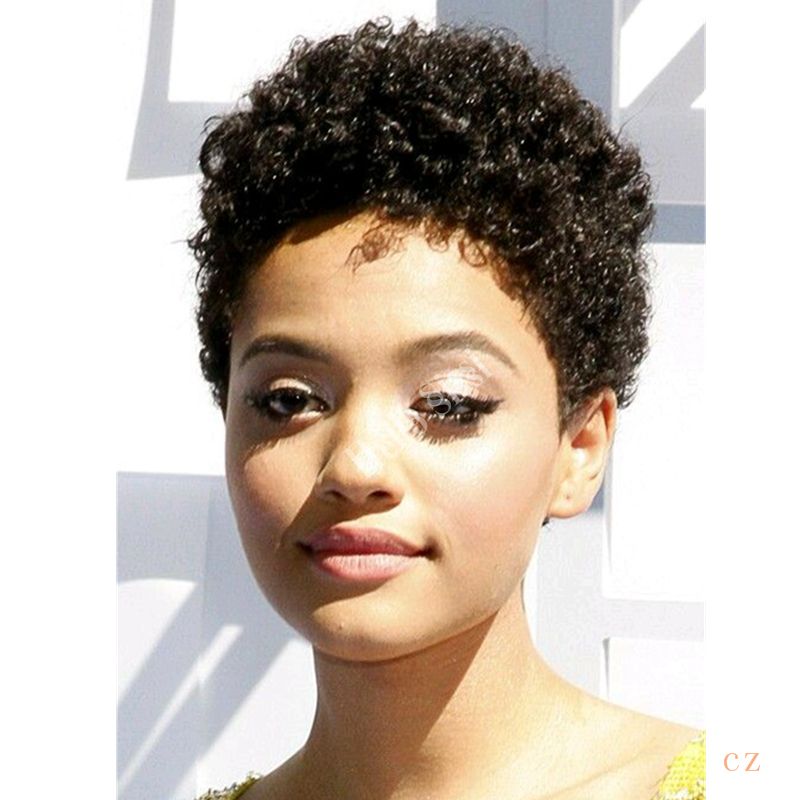 Afro Kinky Curly Celebrity Wig Pixie Cut Glueless Pixie Cut Human