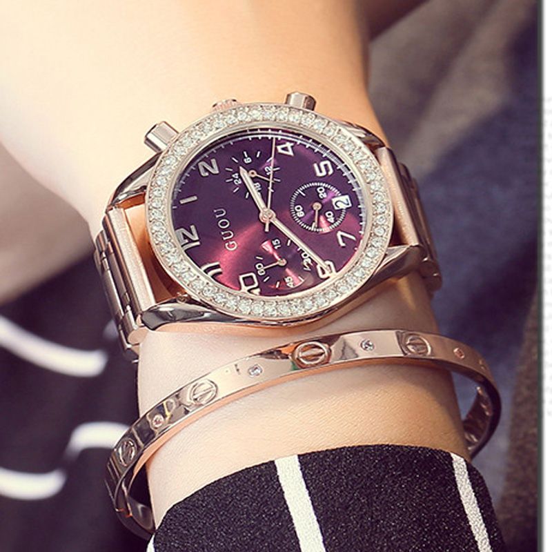 Guou Fashion Ladies Watch Womens Watches Rose Gold Fashion Bracelet Watches Rhinestone Crystal Diamond Clock Saat Watch Sales Watch Sales Online From Xiamenwatch 40 51 Dhgate Com