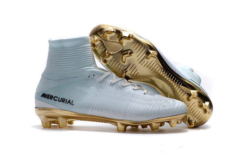 de fútbol de alta calidad en oro blanco CR7 Mercurial FG V