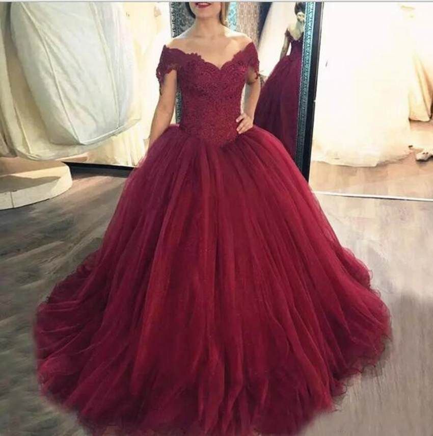 wine red ball gown