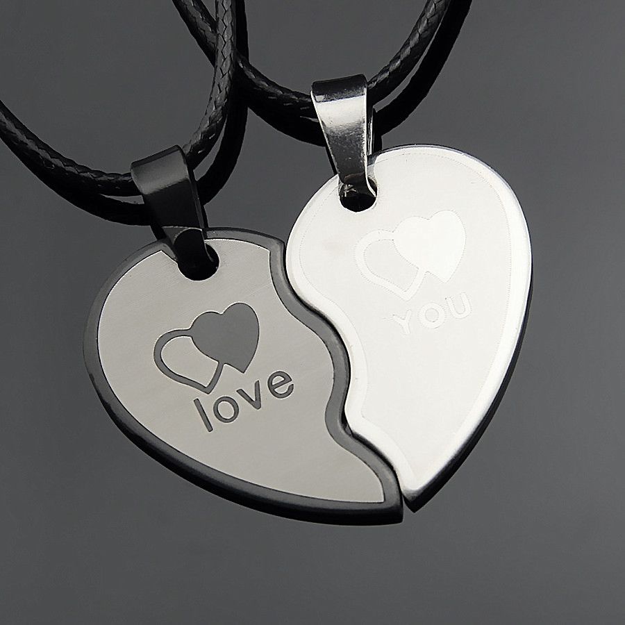 2018 Joyas para parejas Collares de corazones rotos Collar para parejas negras Grabado de acero inoxidable 2018 Joyas para parejas Collares de corazones rotos Collar para parejas negras Grabado de acero inoxidable