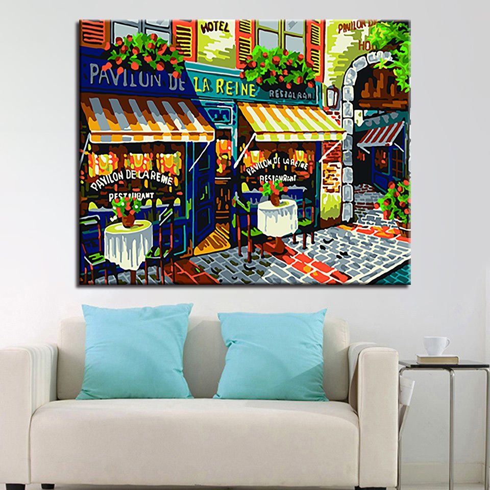 Compre Paris Calle Paisaje Pintura Al Oleo Bricolaje Por Numeros