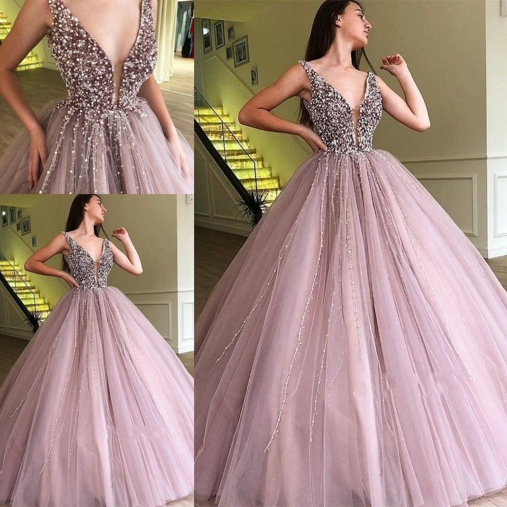 Beautiful V Neck Beaded Prom Dress 2019 