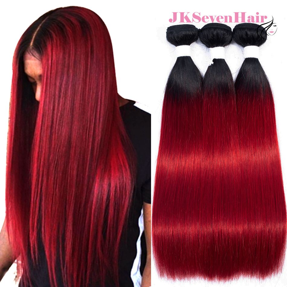 1b Red Ombre Brazilian Virgin Human Hair 3 Bundles Straight Dark