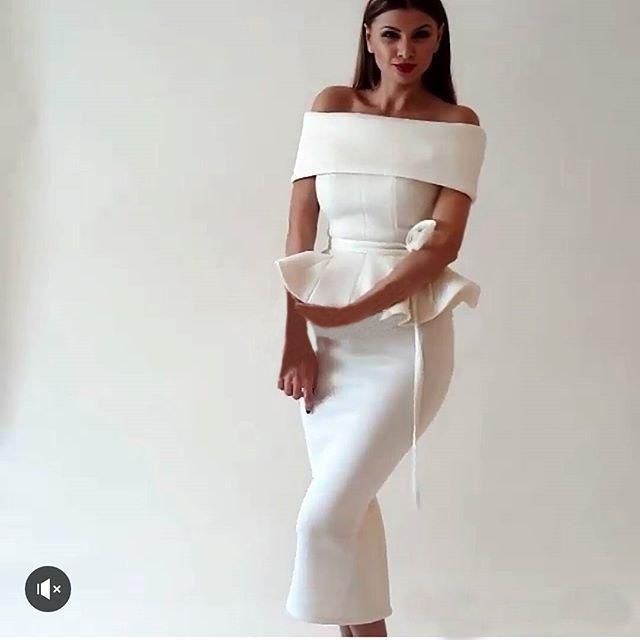white satin tea length dress