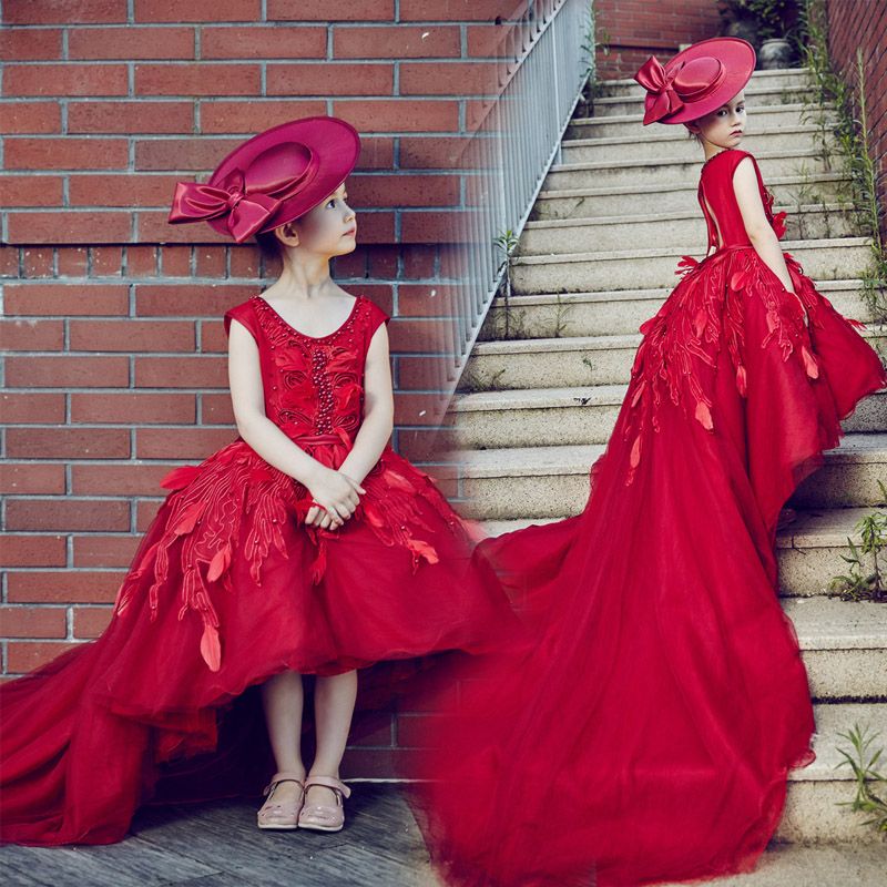 red high low ball gown