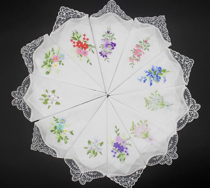 30pcs Women Floral Handkerchiefs Vintage Floral Embroidered Cotton Ladies Handkerchiefs