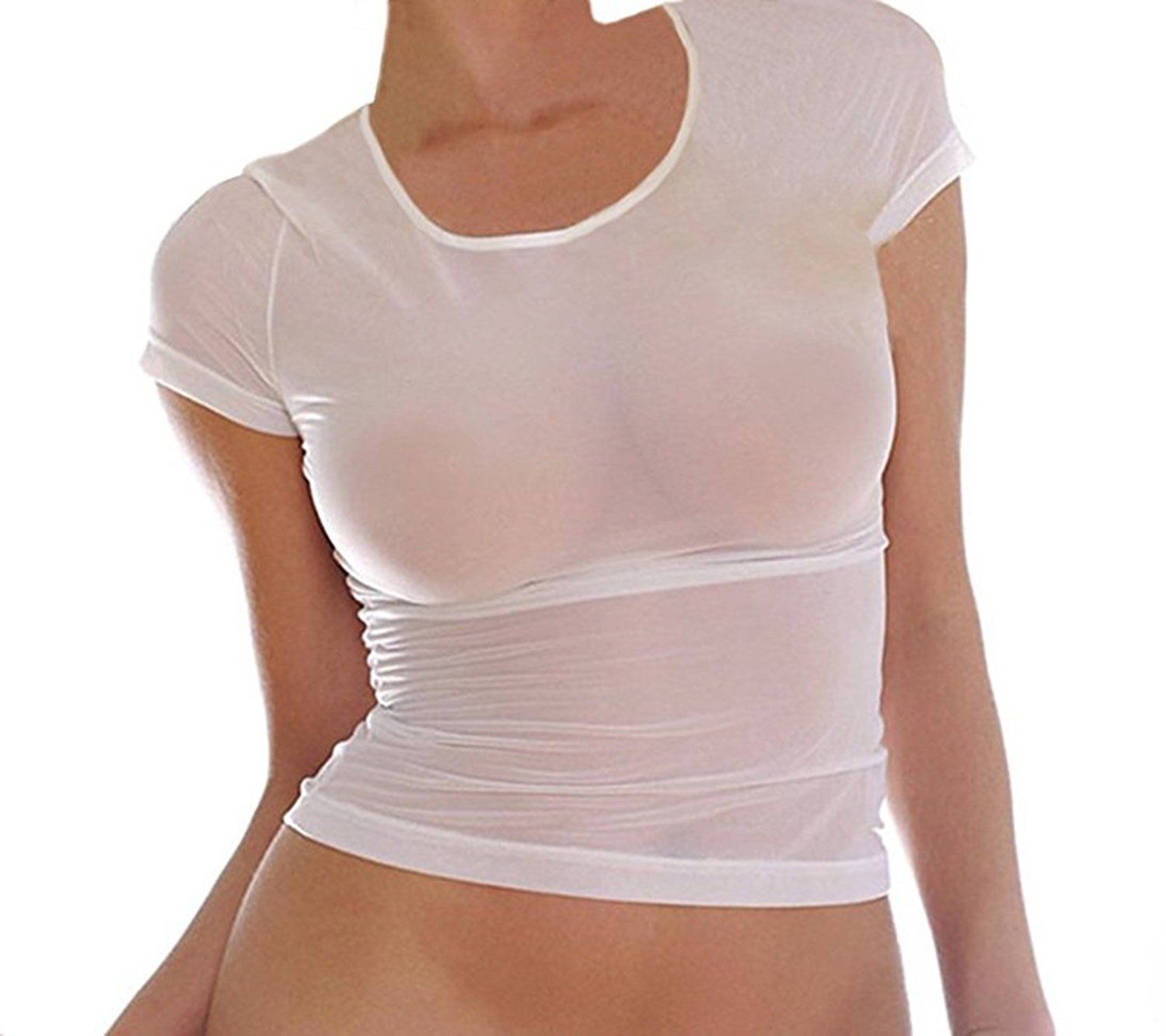 Mujeres sexy transparente transparente manga corta camiseta de malla manga blusa manga top sexy