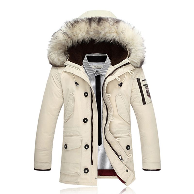 white winter jacket with fur hood mens