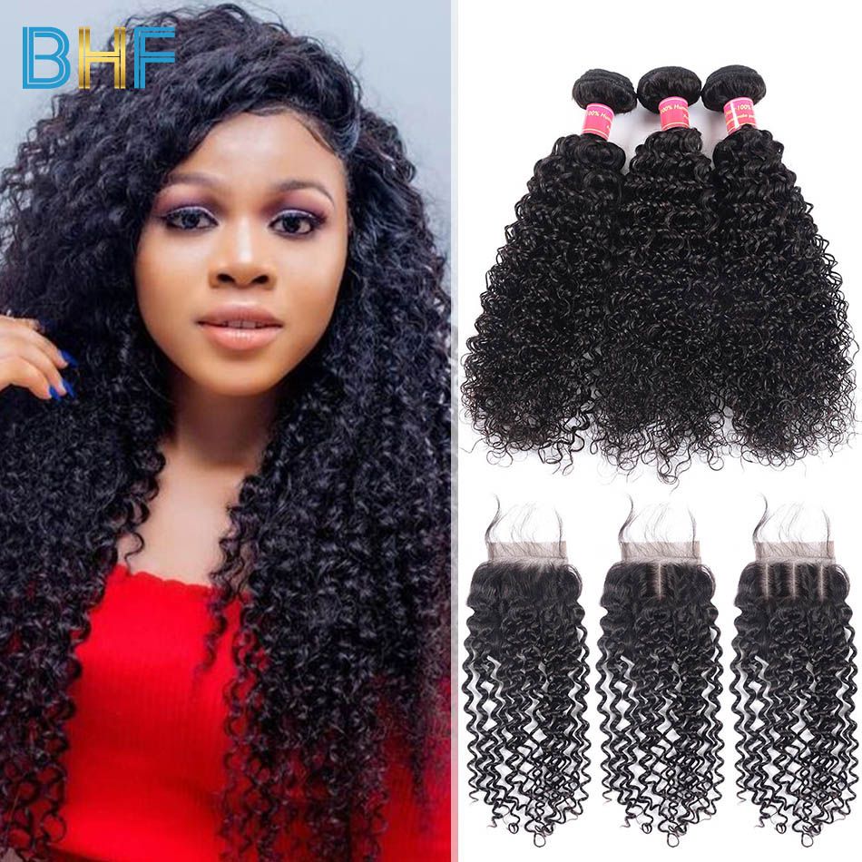 Bhf Hair Curly Weave Human Hair Bundles With Closure Peruvian