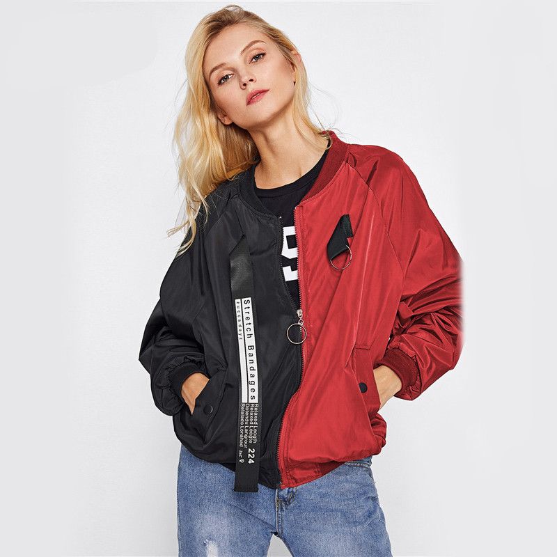 Satin Al Duzenli Patchwork Rahat Bombaci Ceket Renk Blogu Kadin Iki Ton Yama Geri Sonbahar Temel Yeni Mektup Serit Zip Up Ceket Tl211 37 Dhgate Comda