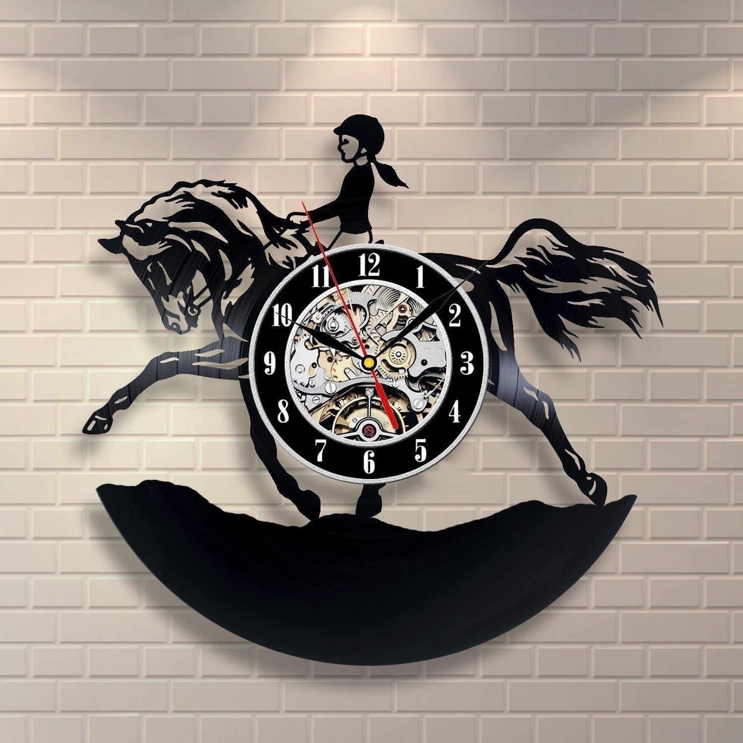 Riding Horse Vinyl Wall Clock, Active Hobby Gift For Girls Home Decor