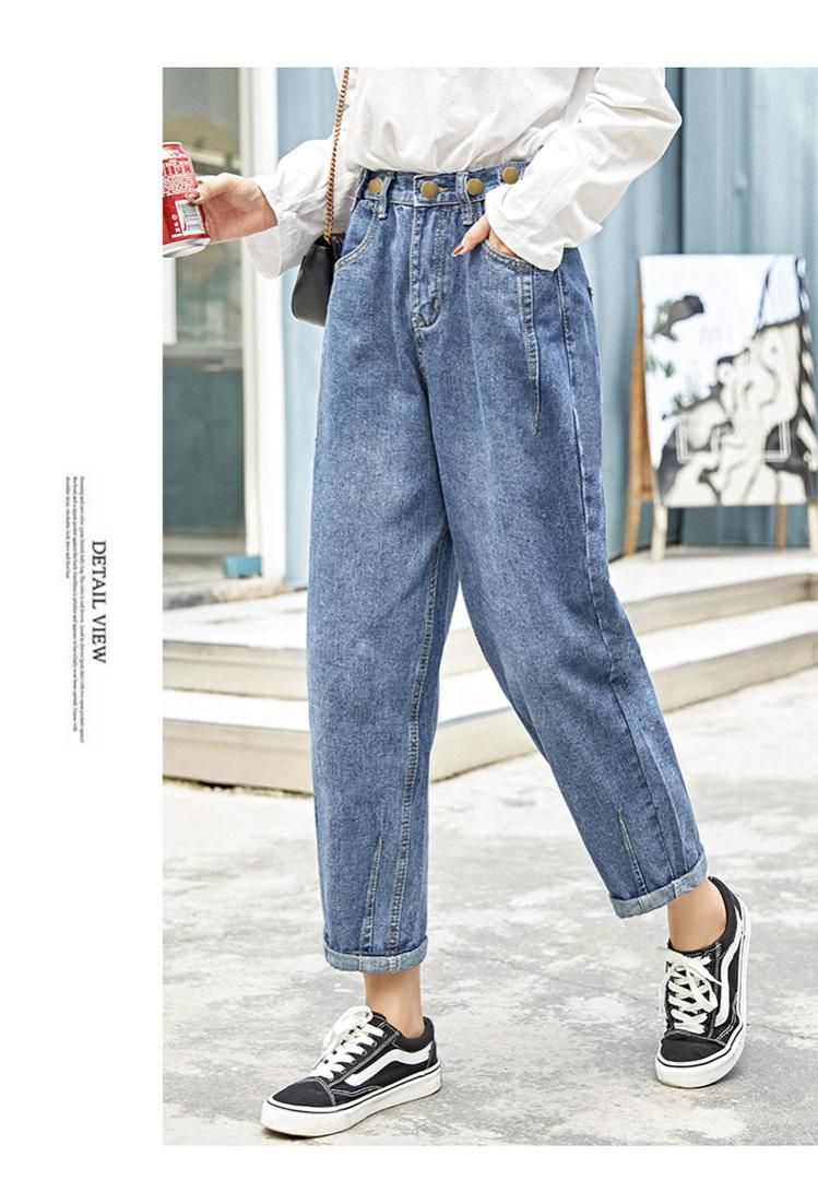 Estilo de la versión coreana, mujeres de moda, jeans, pantalones sueltos, pantalones rectos,