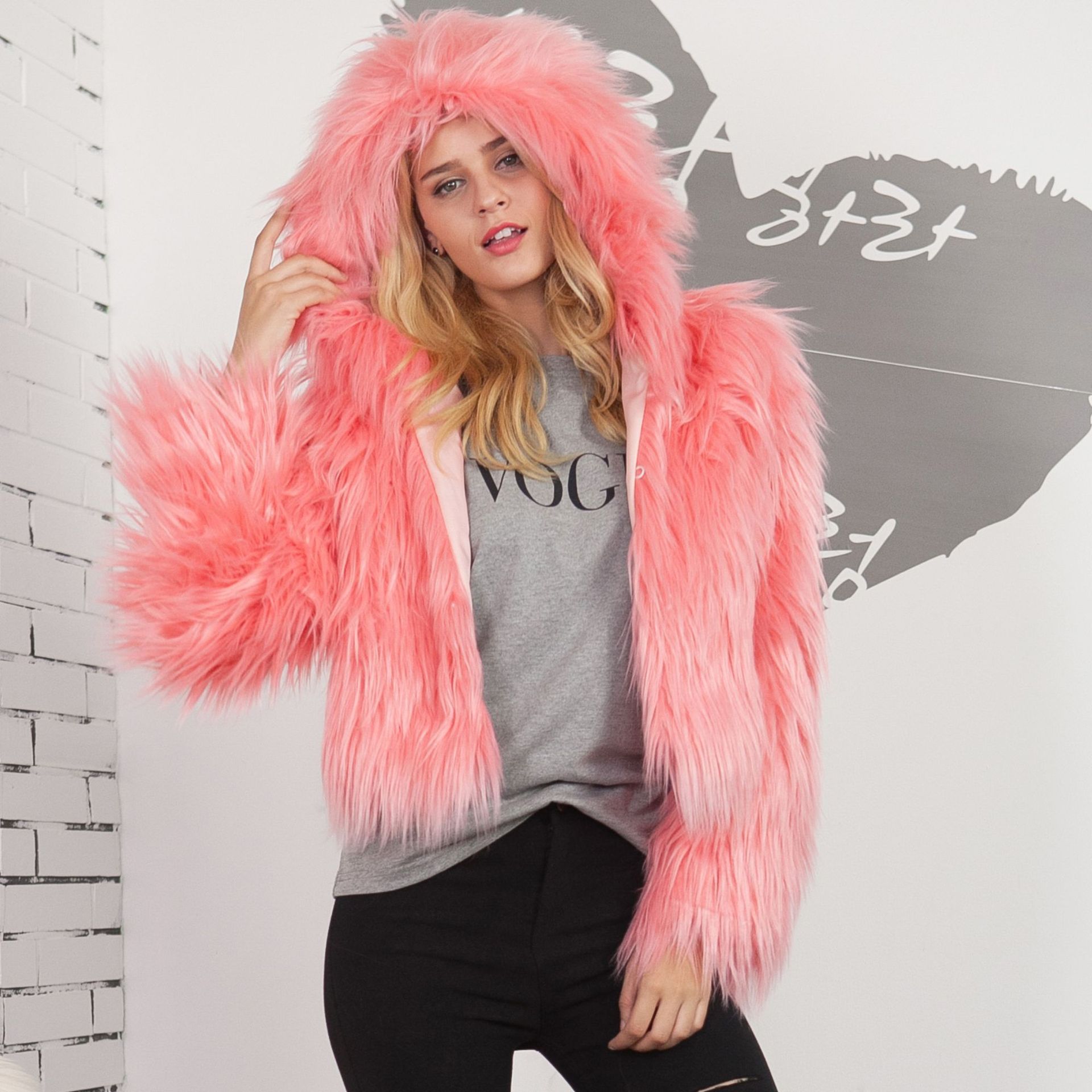 pink fur jacket plus size