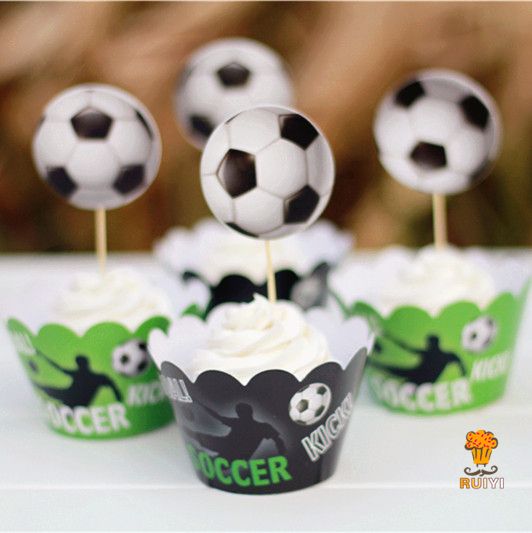Newqueen Football Sport Balls Cupcake Toppers Sport Theme Party Decorations Supplies Pack of 24