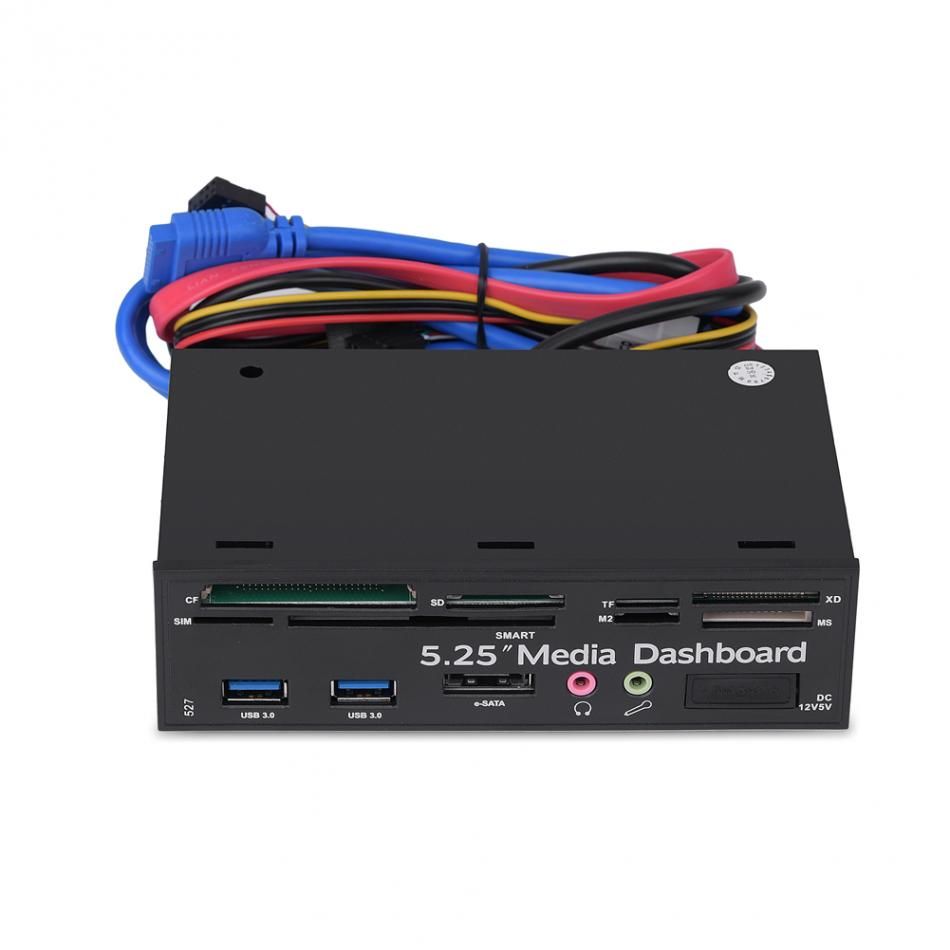 Freeshipping 5.25inch PC Multifunction Media Dashboard USB3.0 e-SATA Audio  SIM/SMART Multi Card