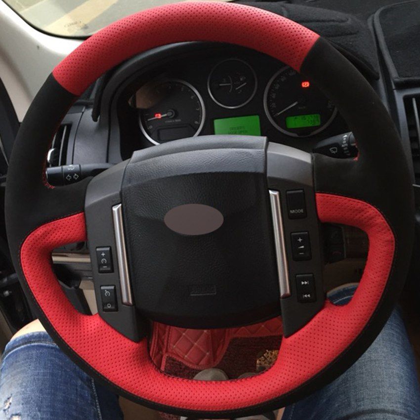 Red Genuine Leather Black Suede Car Steering Wheel Cover For Land Rover Discovery 3 2004 2009 Western Steering Wheel Covers Wheel Cover For Car From