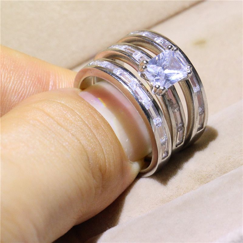 tanto Kakadu Groenlandia Las mujeres 3-en-1 juego de anillos de boda Set Princess Cut Cubic Zirconia  oro