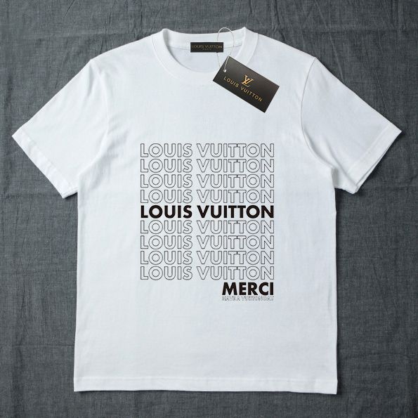 LOUIS VUITTON Alta impresa manga corta O cuello camiseta hombres sueltos Streetwear marca algodón camiseta hombres LV Supreme A1