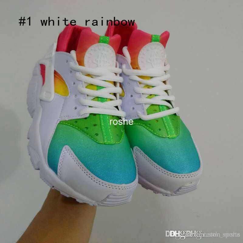 white and rainbow huaraches