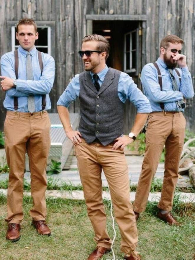 Country Farm Wedding Brown Wool Herringbone Tweed Vests Custom