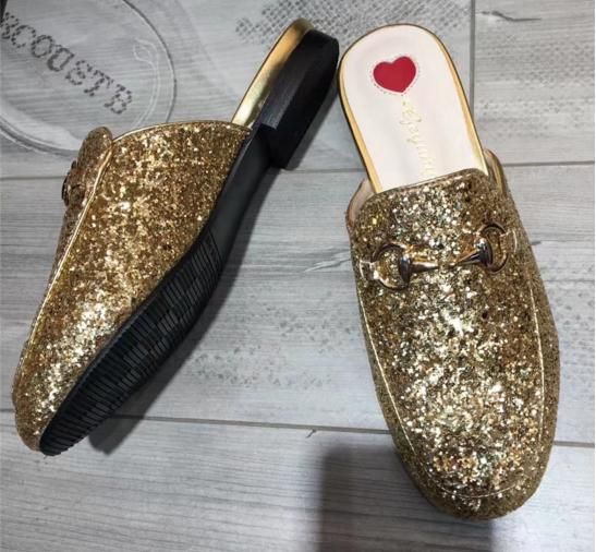 glitter flat mules