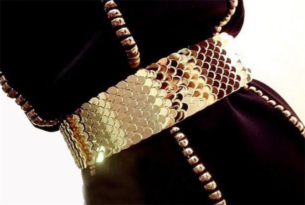 Explosión moda Cinturón negro elástico para Cinturón Piel de pescado de metal