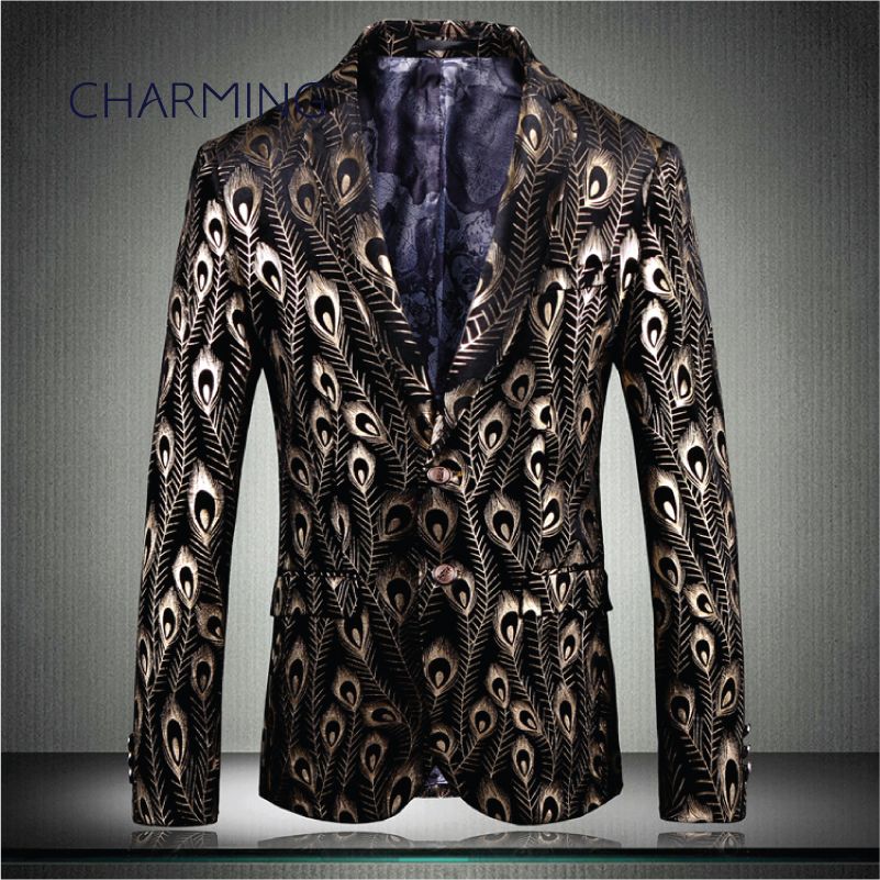 Modern Mens Suits Jacket Peacock Feather Print Fabric Gentleman Suit Jacket For Singer Performance Fashion Party Ball Wedding Suit Mens Casual Suits Mens Formal Suits From Changminhu 113 61 Dhgate Com