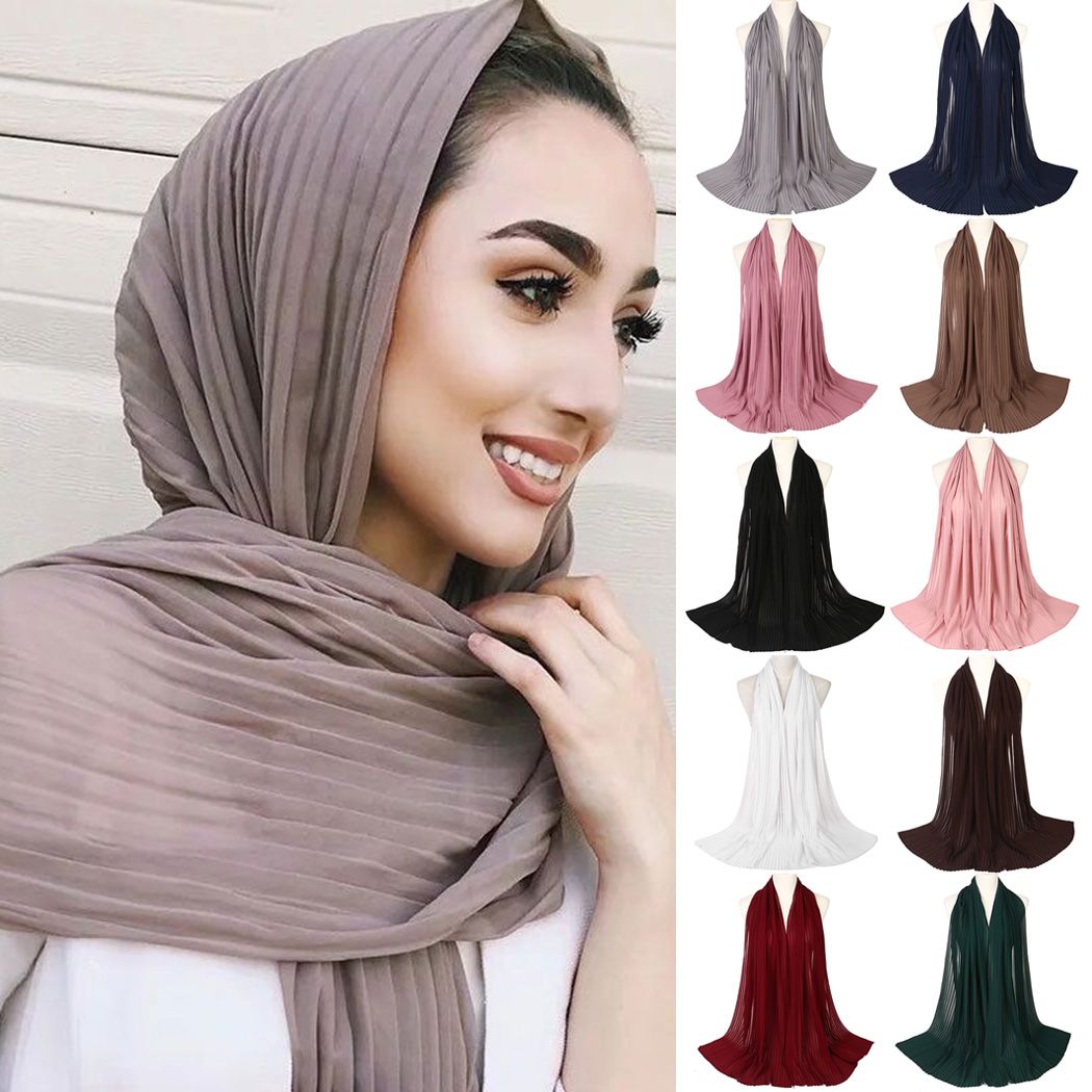 Women Muslim Chiffon Scarf Bubble Crinkle Long Scarves Head Shawl
