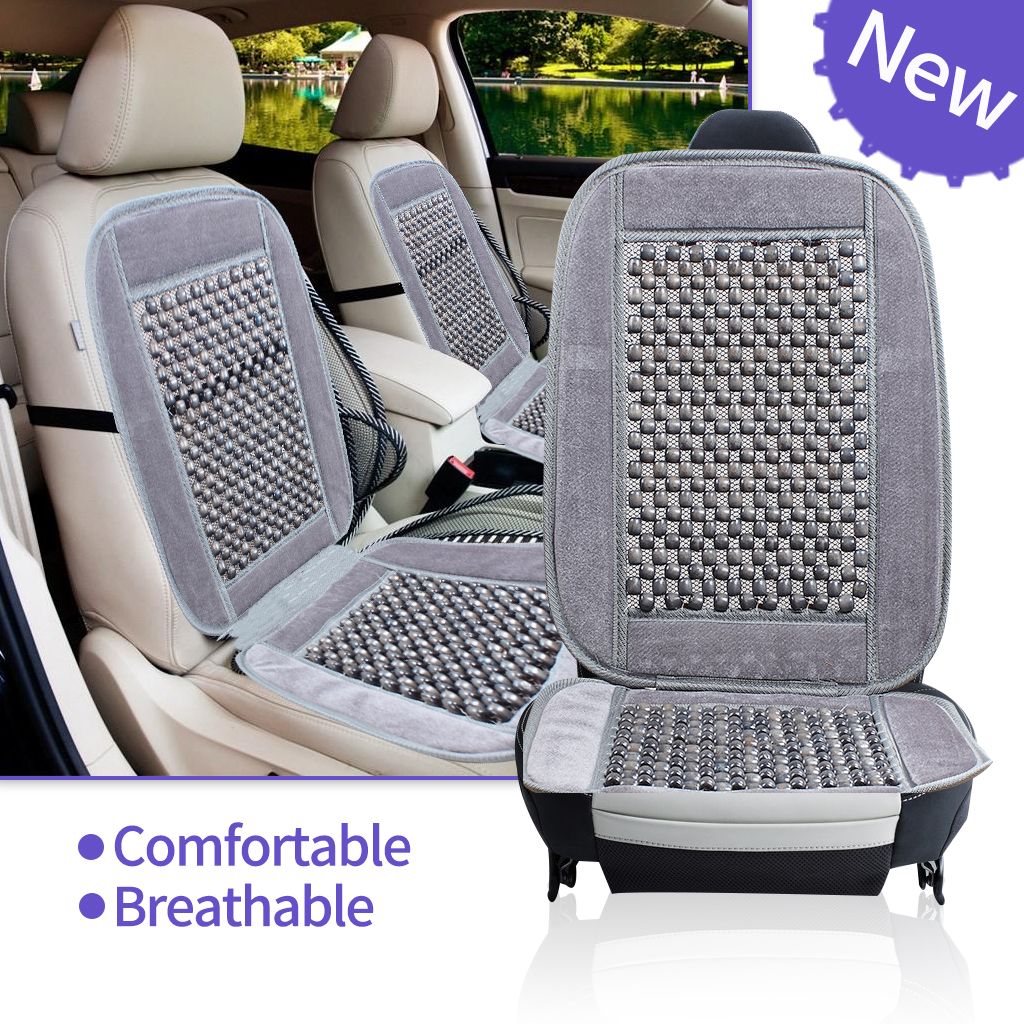 Natural Wood Bead Seat Cushion Auto Car Home Chair Cover Tan