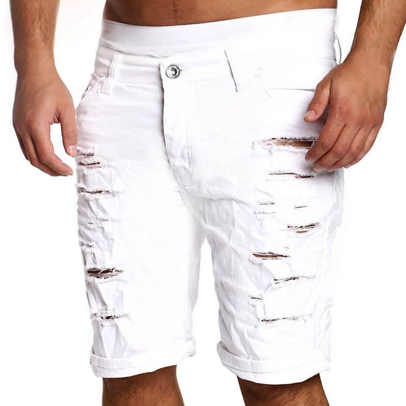 mens white ripped shorts