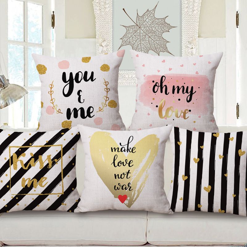 Gold Love Heart Cushion Cover You And Me Hug Me Pink Series Beige