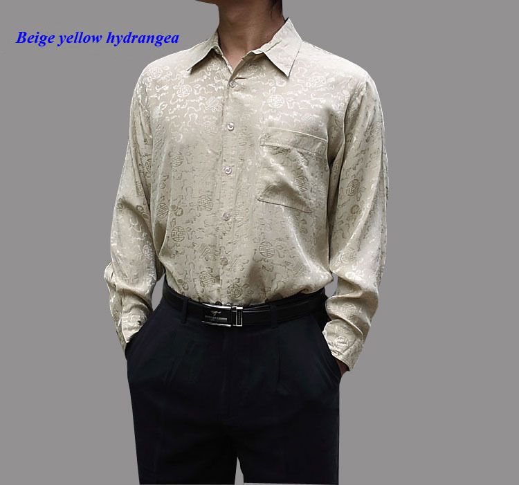 Interpretar Microbio Eliminar Camisas casuales de hombres camisa de manga larga de seda natural 19 mam￡  de hombres