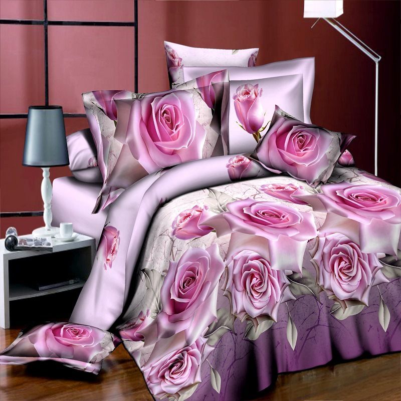 15new Style White Red Flower 3d Bedding Set Of Duvet Cover Bed