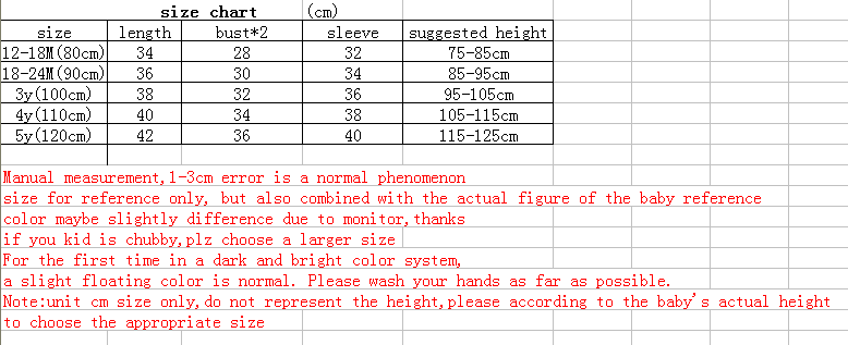 Size Chart For Children S Sweaters