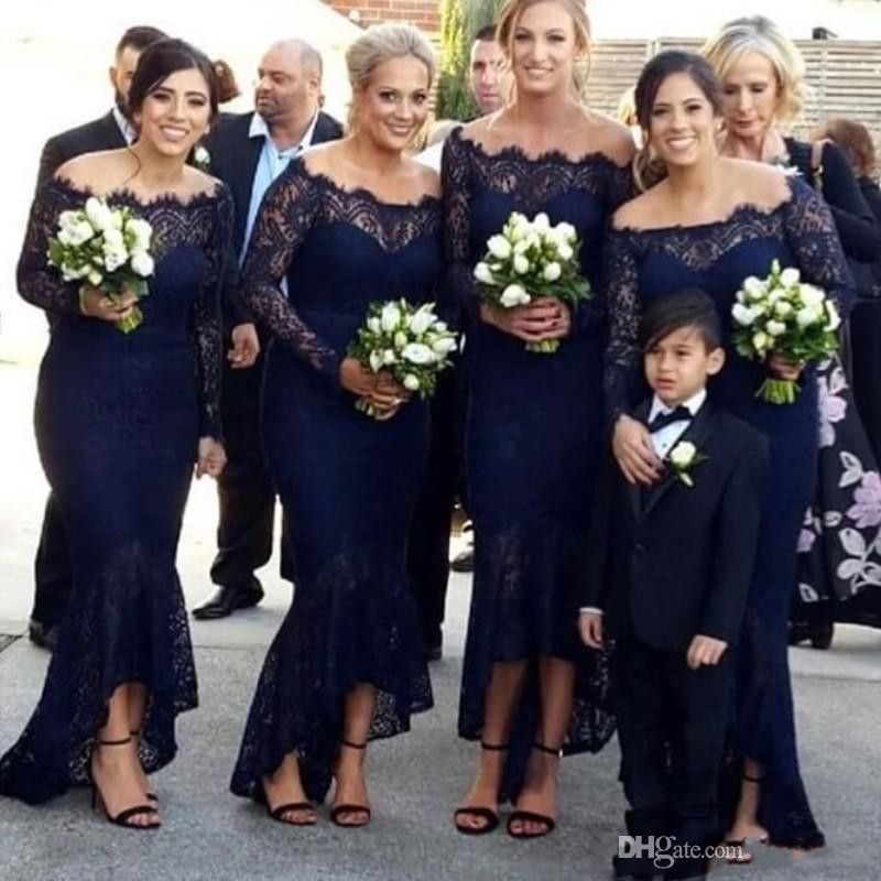 navy bridesmaid dresses lace