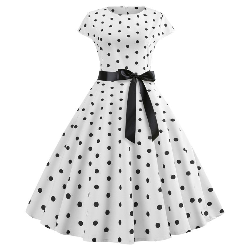 2020 2019 New Women Vintage Dress White Polka Dot Summer Dresses Plus Size Pin Up Print Retro 50s Rockabilly Party Sundress Vestidos From Pileilang 39 26 Dhgate Com