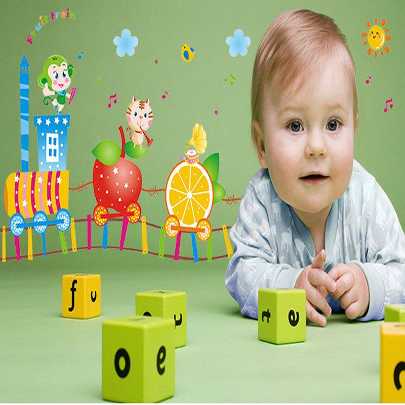 Creative cartoon stickers fruit train cartoon children bedroom bedroom  background decoration waterproof wall stickers