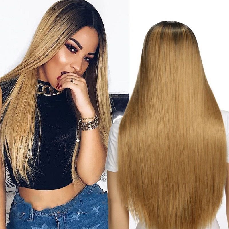 Aisi Hair Long Straight Wig Ombre Blonde Hair For Woman Dark Roots Wigs Natural Looking Synthetic Fiber Wig Pink Lace Wigs Wigs For Black Women From