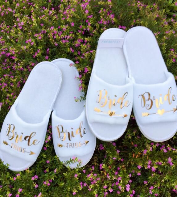 Rose Gold Wedding Personalised Bridal Party Spa Slippers Hen Bride Bridesmaid