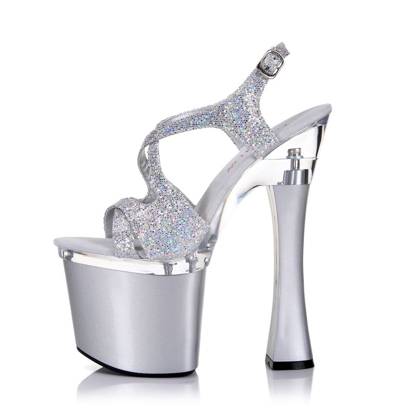 silver stripper heels