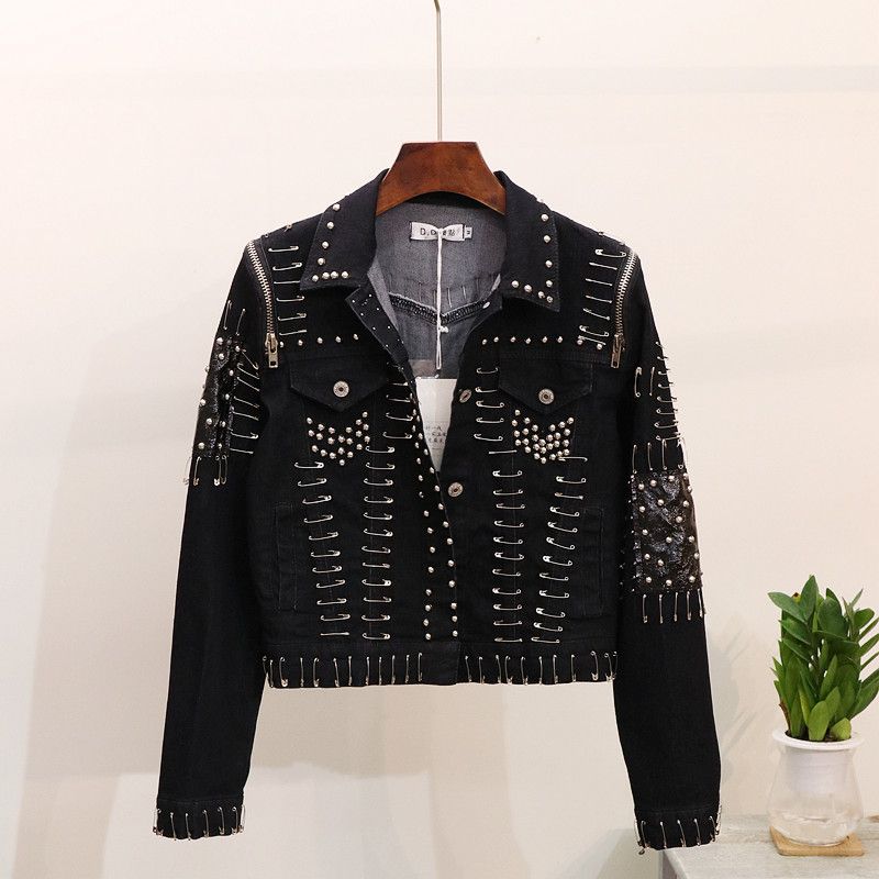 womens studded denim jacket