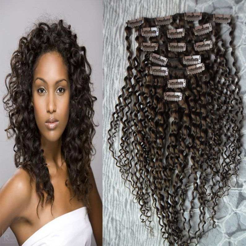 8a Afro Kinky Clip In Extensions Full Head Brazilian Remy Hair