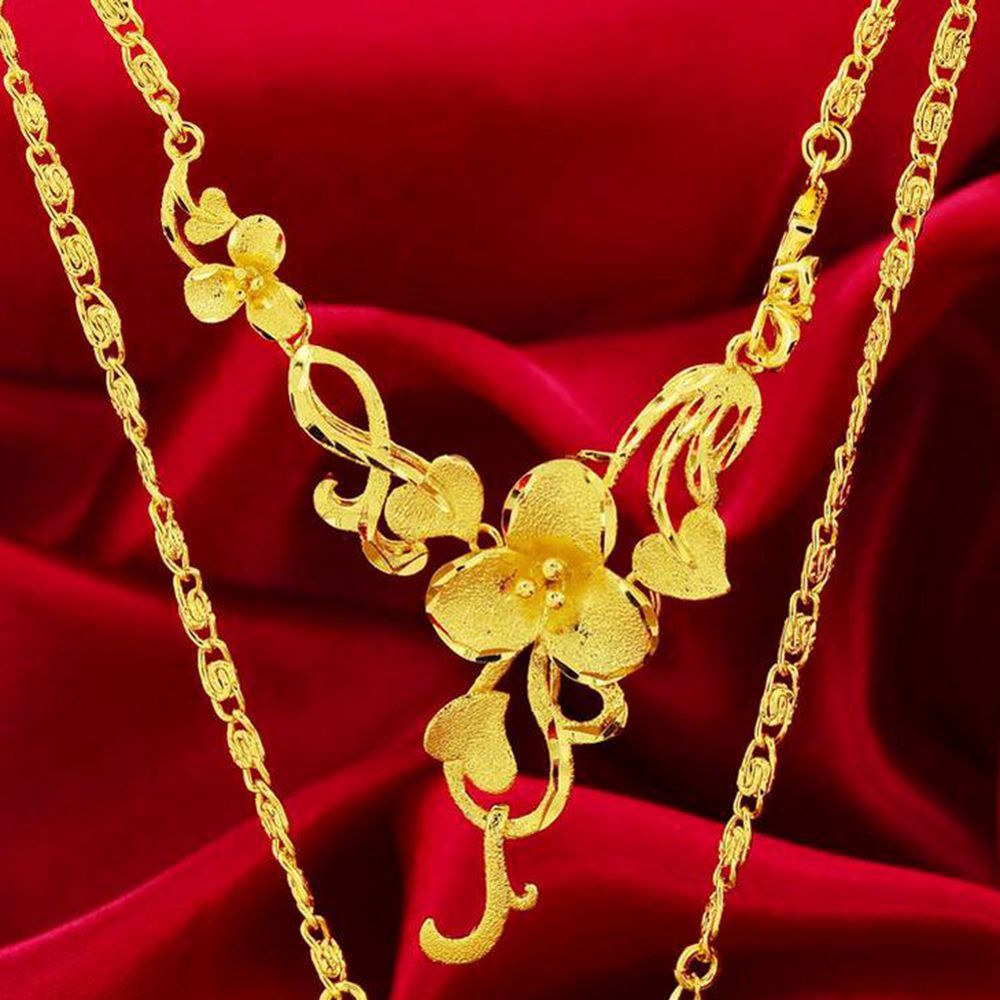Women Heart Pendant Flower Necklace 18K Yellow Gold Filled 18/" Love Jewelry